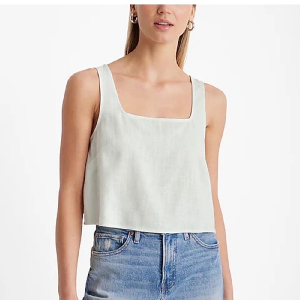 Express Women XS Pale Mint Linen Blend Square‎ Neck Cropped Tank Top New $44